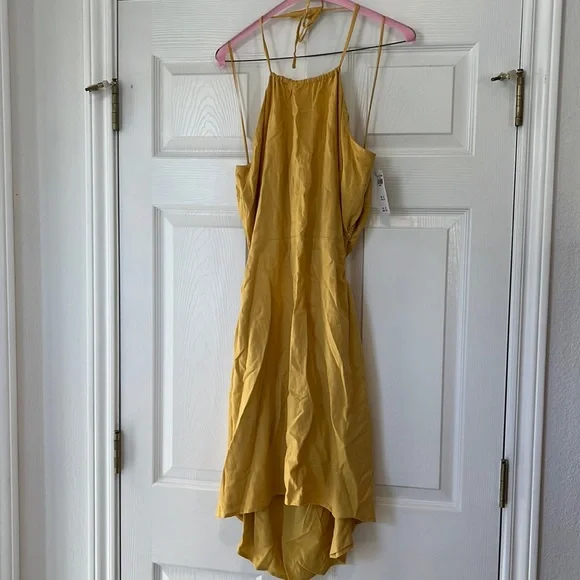 Abercrombie & Fitch | Dresses | Abercrombie Yellow Linen Halter Dress Size  Xlt Bandeau Top Tie Neck | Poshmark